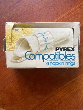 Vintage Pyrex Napkin Rings - Snowflake Design- Still in Box